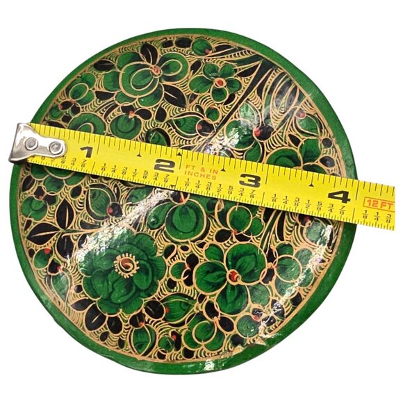 Paper Mache Green Floral Coaster Set Of 6 Storage Box Lacquered Hand Painted - Picture 14 of 15